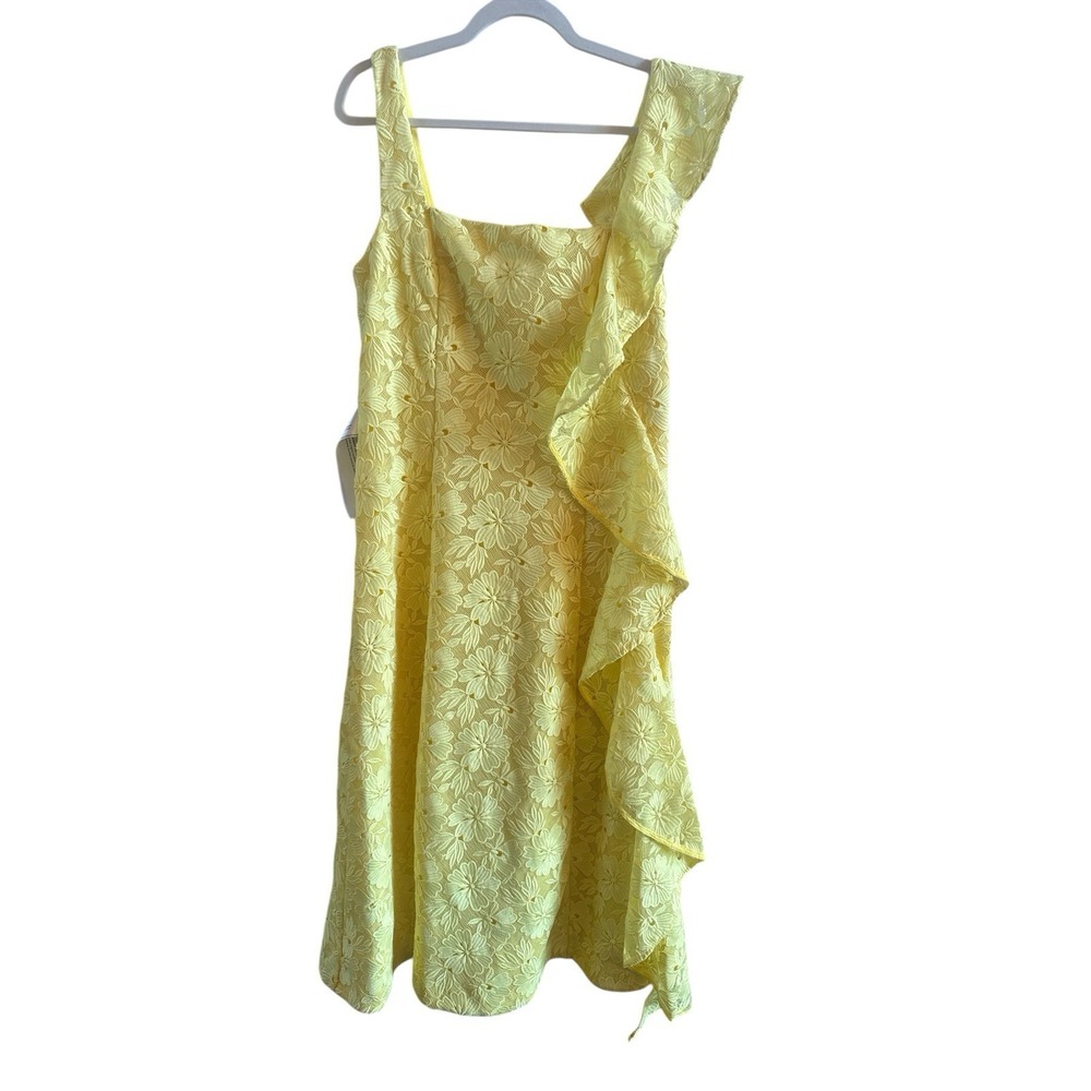 NWOT Kay Unger Sammy Lemon Verbena Floral Lace Tea Length Dress‎ Size 14